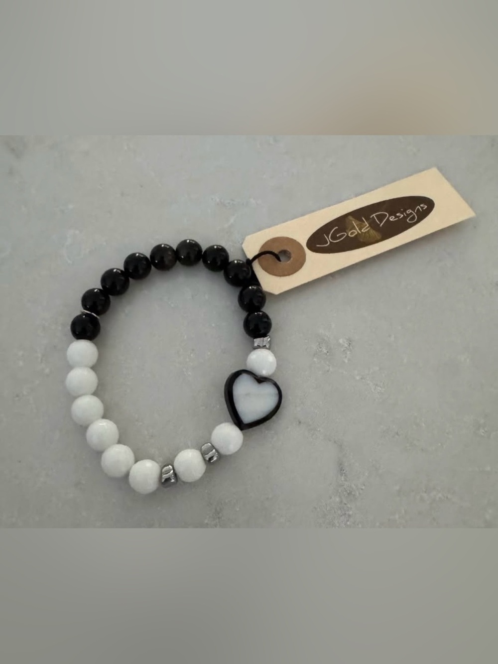 Black & White Beaded Heart Set